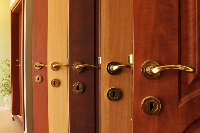 Puerta de entrada de seguridad con marco de madera a juego